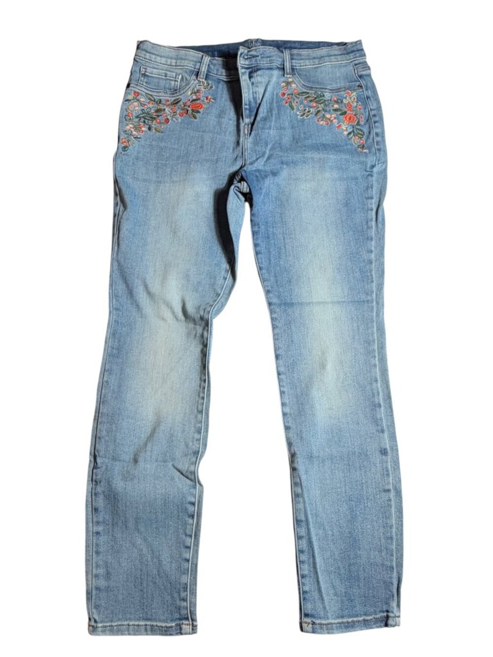 NY&C SoHo Jean Leggings w/Flower-Print Front Pockets, Size 18